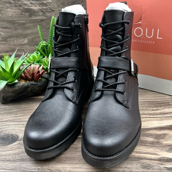 NIB Soul Naturalizer Quartz Black Leather Lace Up Zip Ankle Combat Boots 8M - Picture 8 of 12